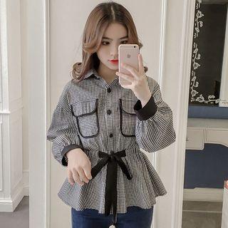 Tie-waist Contrast-trim Shirt