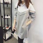Long-sleeve Two-tone Mini Collared Dress