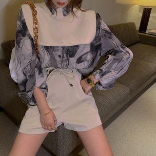 Printed Long-sleeve Shirt / Plain Shawl