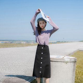 Set: Knit Top + A-line Midi Skirt