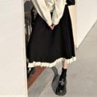 Contrast Trim Knit Midi A-line Skirt Skirt - Black - One Size