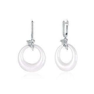 925 Sterling Silver Elf Round Earrings With Austrian Element Crystal Silver - One Size