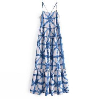 Spaghetti Strap Tie-dye Tiered Midi A-line Dress