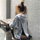 Plain Loose-fit Hoodie Gray - One Size