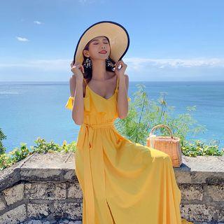 Cold Shoulder Side-slit Maxi A-line Dress