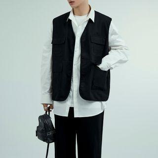 Magnetic-button Vest Black - One Size