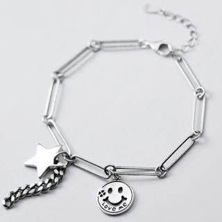 S925 Sterling Silver Smiley Face & Star Bracelet As Shown In Figure - One Size