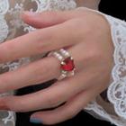 Rhinestone Ring 0868a - Red & White - One Size