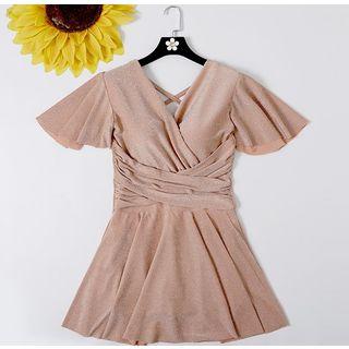 Short-sleeve Crinkled Glitter Swimdress