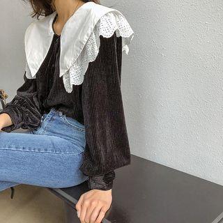 Eyelet-lace Capelet Velvet Blouse