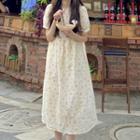 Puff-sleeve Floral Midi A-line Dress Orange & Green Floral - Cream Yellow - One Size