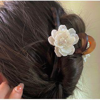 Flower Hair Clamp 2389a - White Flower - Brown - One Size