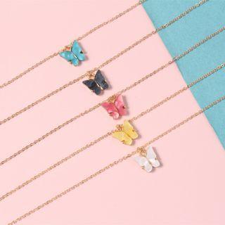 Set Of 5 : Butterfly Pendant Alloy Necklace Set Of 5 - Gold - One Size