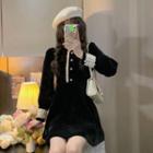 Long-sleeve Lace Trim A-line Corduroy Dress (various Designs)