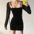 Sheer Shrug / Spaghetti Strap Dotted Dress