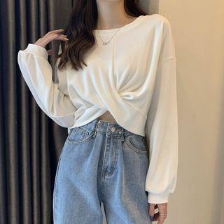 Twisted Front Round Neck Cropped Pullover