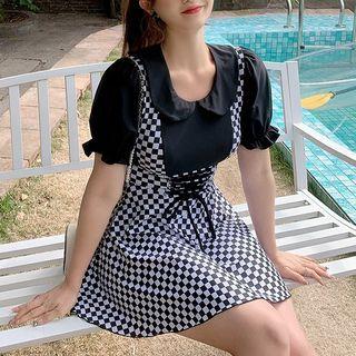 Set: Checkerboard Panel Swimdress + Shorts