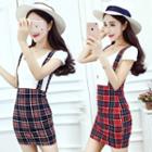 Mock Two Piece Short Sleeve V-neck Jumper Dress