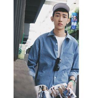 Long-sleeve Striped Denim Shirt