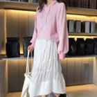 Plain Hoodie/ Midi A-line Tiered Skirt