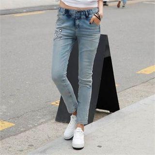 Band-waist Lettering Jeans
