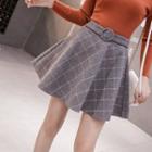 Round Buckled Plaid Woolen Skirt