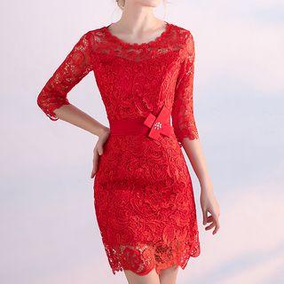 3/4-sleeve Lace Sheath Cocktail Dress