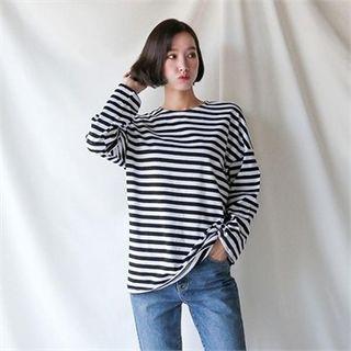 Drop-shoulder Stripe Loose-fit T-shirt