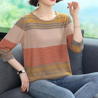 3/4-sleeve Color Panel Sweater