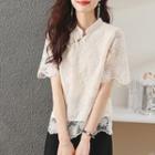 Elbow-sleeve Floral Lace Blouse