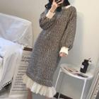 Mock Two-piece Long-sleeve Tweed Midi Dress