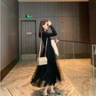 Long-sleeve Plain Mesh Dress