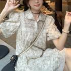Short-sleeve Floral Lace Trim Shirt Dress