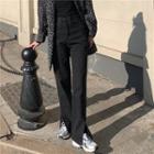 Plain High-waist Straight-cut Slited Bell-bottom Jeans