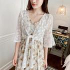 Lace Elbow-sleeve Open Front Jacket