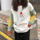 Mock Neck Color Block Embroidered Sweater