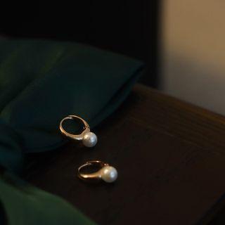 Sterling Silver Faux Pearl Mini Hoop Earring 1 Pair - Rose Gold - One Size