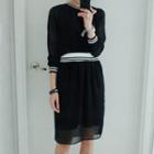 Long-sleeve Contrast-stripe Dress