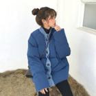 Color-block Loose-fit Coat Blue - One Size