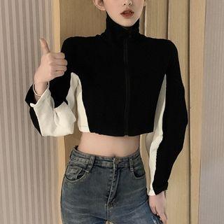 Plain Zipper Long-sleeve Top