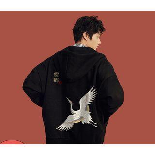 Crane Print Zip Hoodie