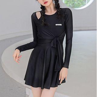 Long-sleeve Tied Swim Dress