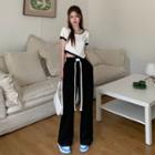 Short-sleeve Asymmetrical Cropped T-shirt / Wide Leg Pants