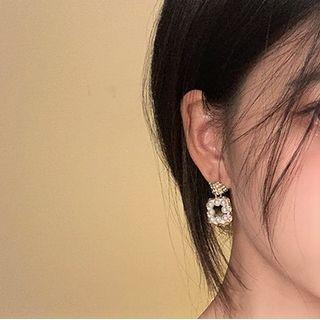 Faux Pearl Square Drop Earring 1 Pair - White & Gold - One Size