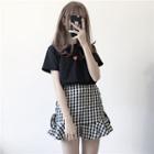 Lace Up Side Gingham A-line Skirt