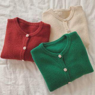 Round Neck Plain Woolen Cardigan