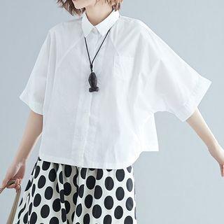 Plain Elbow-sleeve Shirt As Shown In Figure - One Size