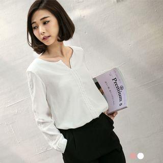 V-shape Placket Embroidery Top