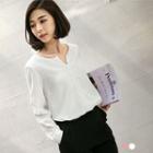 V-shape Placket Embroidery Top
