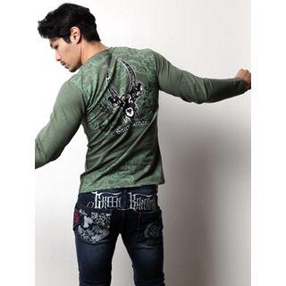 Round-neck Printed T-shirt (green) Xl